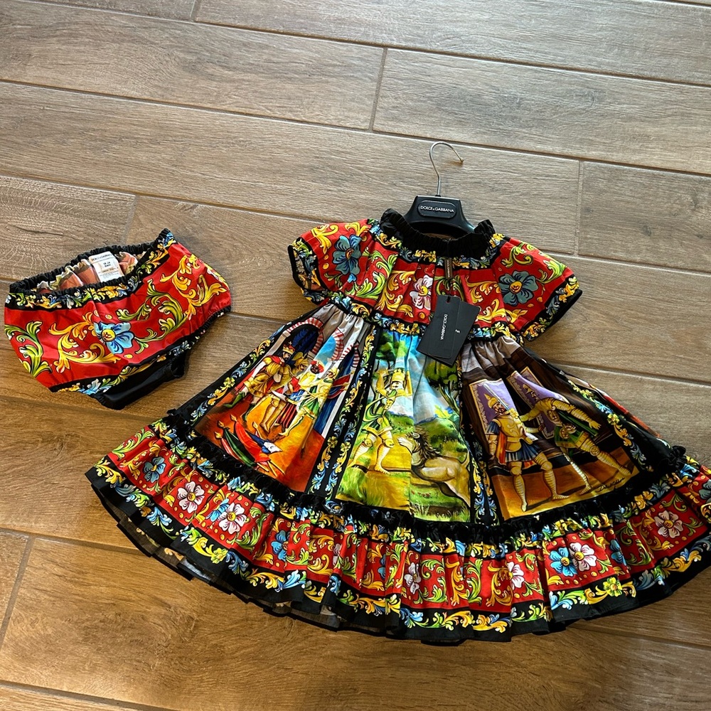 DOLCE & GABBANA Multicolor Masterpiece Dress with bloomers size 18-24 month. - Picture 8 of 16